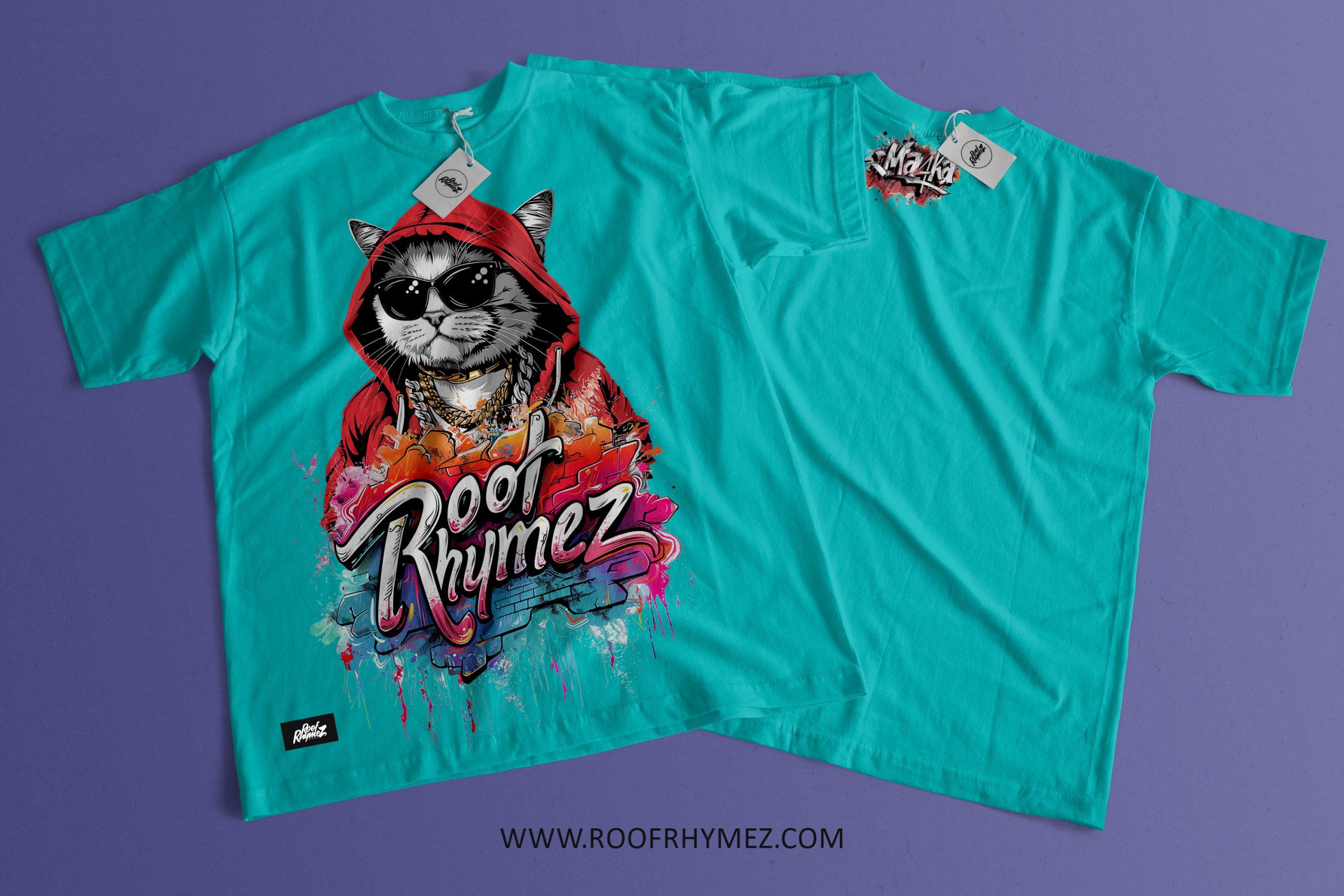 T-SHIRT: "ROOF RHYMEZ MA4KA" - BlueSky